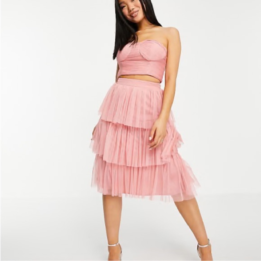 New Anaya With Love tiered ruffle midi skirt in Blush US 8P